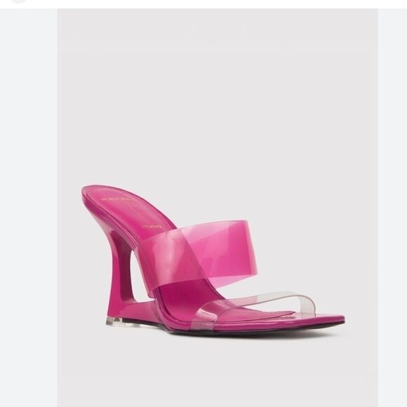 Black Suede Studio ODESSA Fuchsia Fedora Patent Leather Cut Out Wedge Sandals - Picture 1 of 16